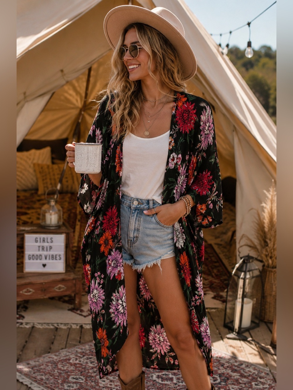 L.I.F.E. Love Is For Eternity Black Floral Cocoon Kimono | Medium